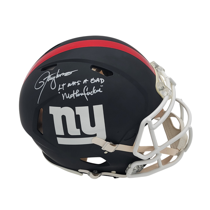Lawrence Taylor Signed New York Giants Riddell Matte Black Speed Authentic Full Size Helmet W/L.T. Was A Bad Motherfucker Beckett Witness-Powers Sports Memorabilia
