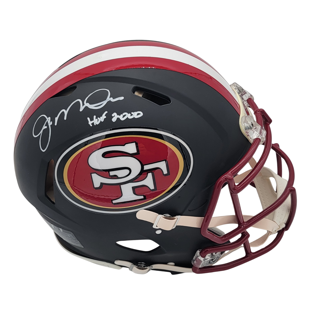Joe Montana Autographed San Francisco 49ers Riddell Matte Flat Black Speed Authentic Helmet W/HOF 2000 Beckett Witness-Powers Sports Memorabilia