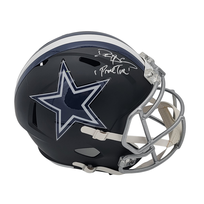 Deion Sanders Signed Dallas Cowboys Riddell Matte Black Speed Replica Full Size Helmet W/ Prime Time Beckett Witness-Powers Sports Memorabilia
