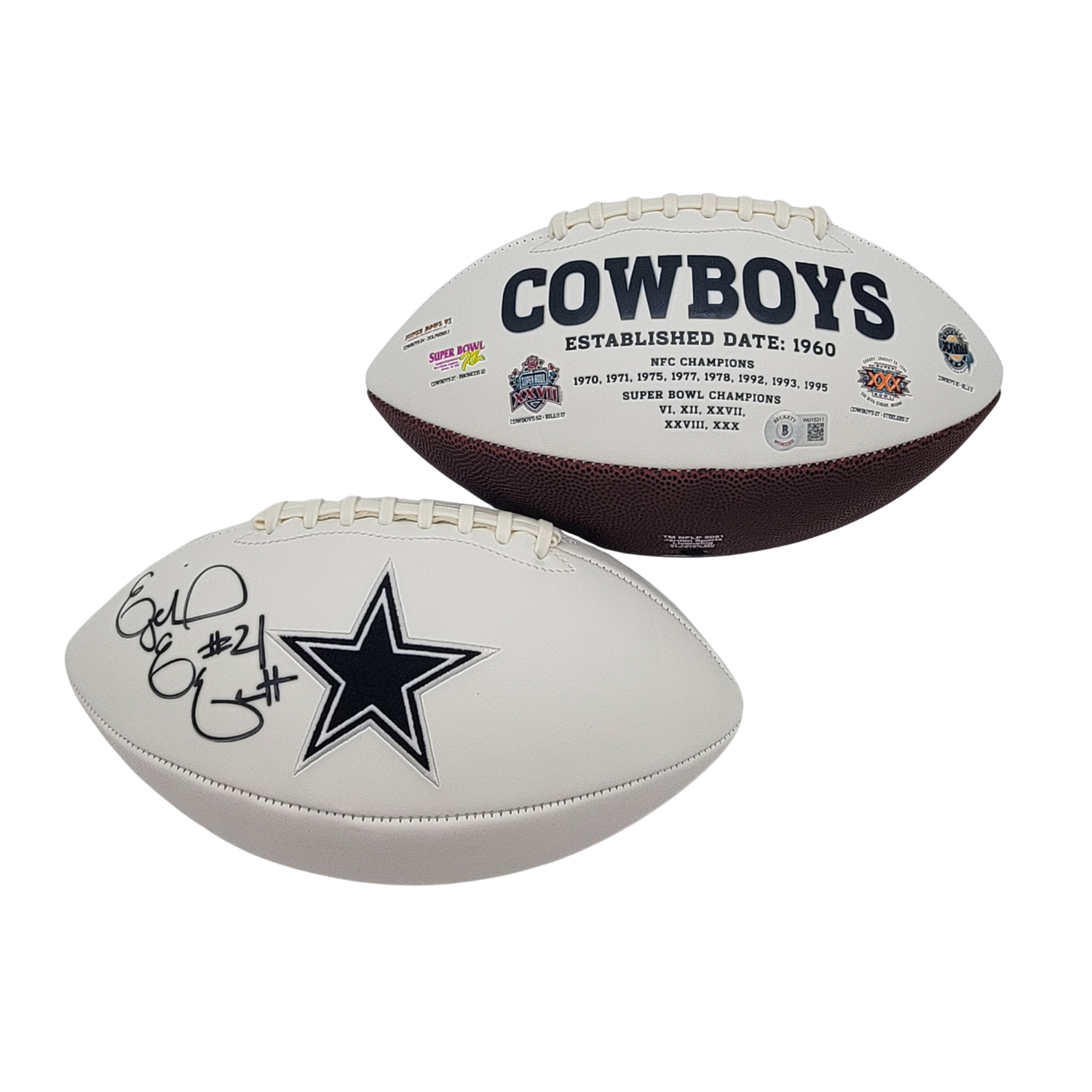 Ezekiel Elliott Signed Dallas Cowboys Logo Football Beckett Witness-Powers Sports Memorabilia