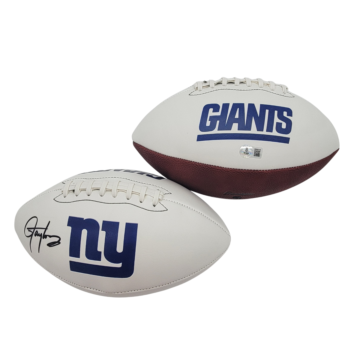 Lawrence Taylor Autographed New York Giants Logo Football Beckett Witness-Powers Sports Memorabilia