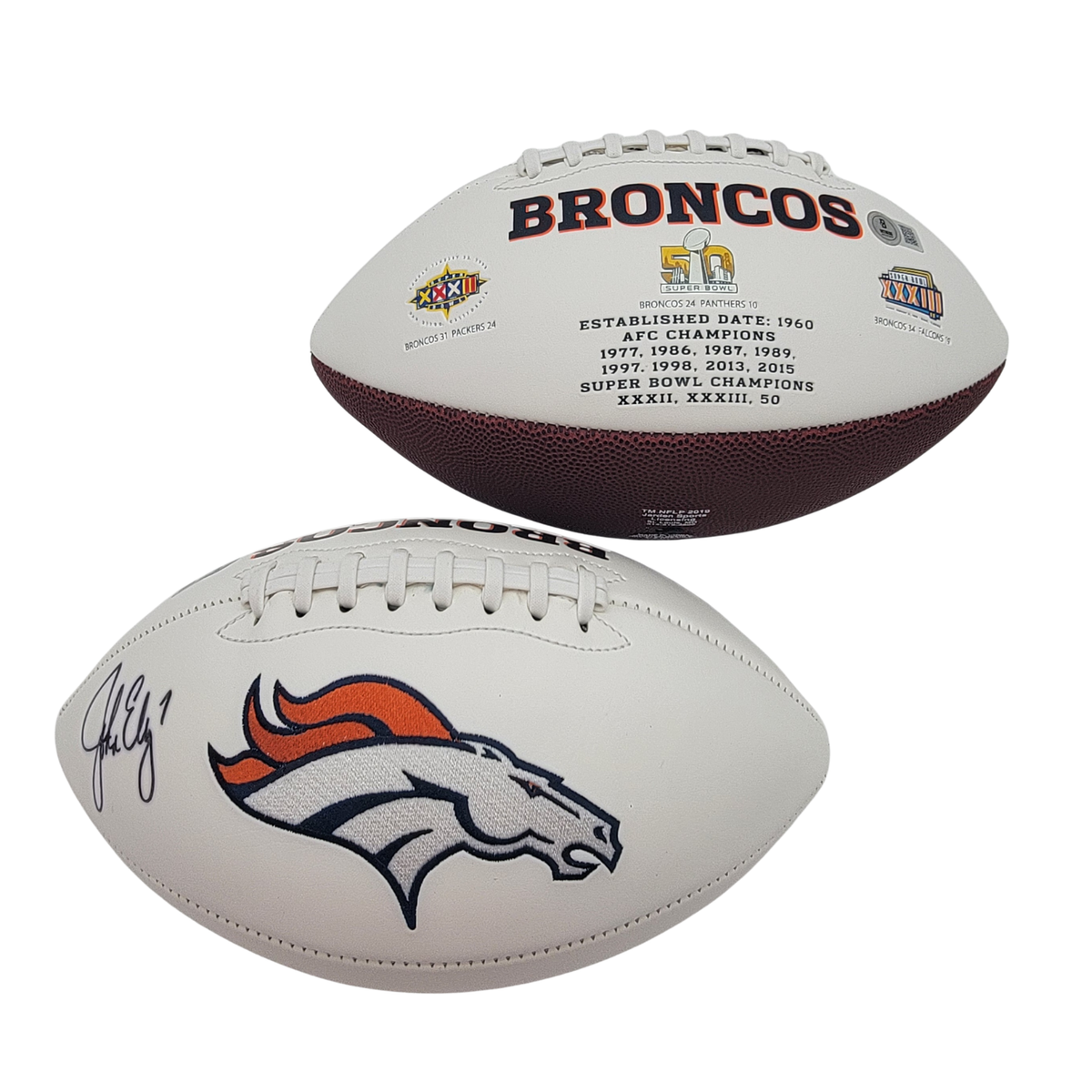 John Elway Signed Denver Broncos Logo Football - Beckett-Powers Sports Memorabilia