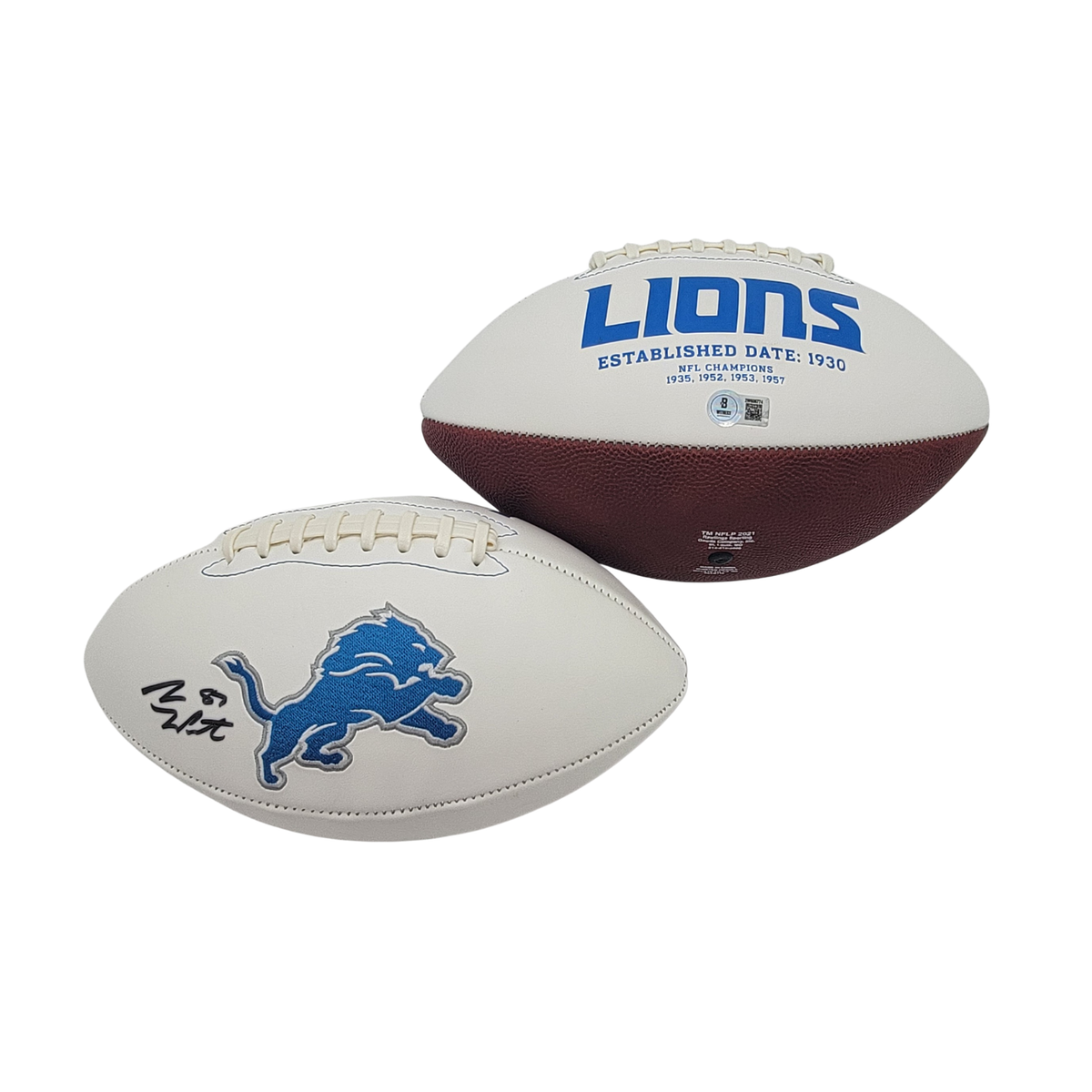 Sam LaPorta Signed Detroit Lions Logo Football - Beckett Witnessed | NFL Memorabilia-Powers Sports Memorabilia