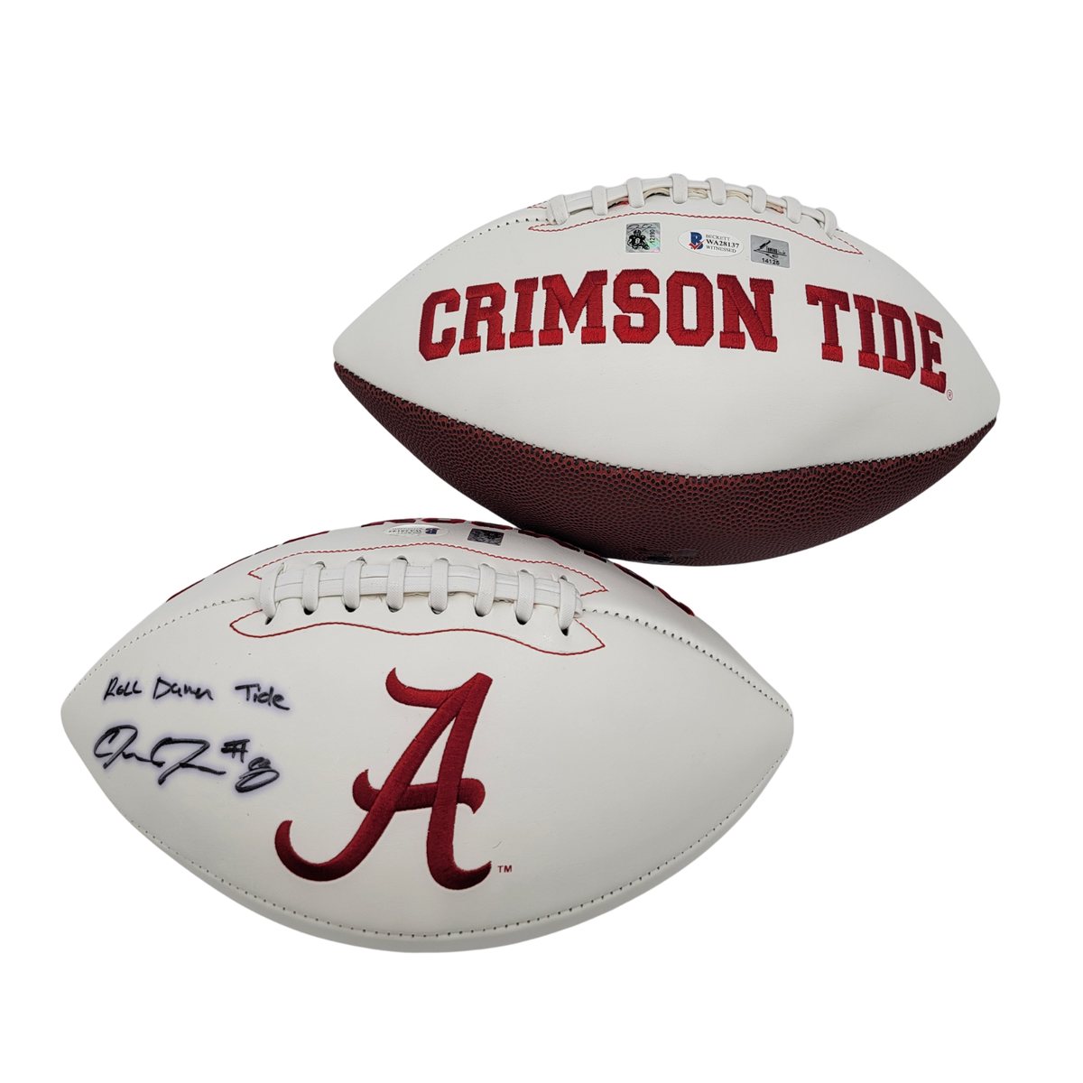 Josh Jacobs Autographed Alabama Crimson Tide Logo Football W/ Roll Damn Tide Beckett Witnessed-Powers Sports Memorabilia