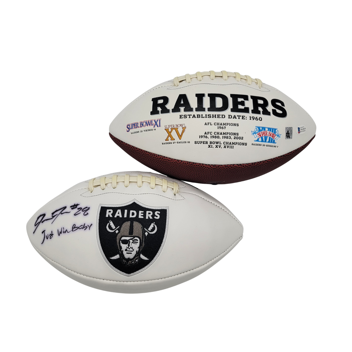 Josh Jacobs Autographed Las Vegas Oakland Raiders Logo Football W/ Just Win Baby Beckett Witnessed-Powers Sports Memorabilia