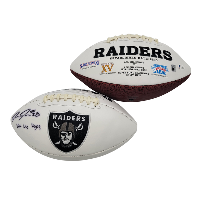 Josh Jacobs Signed Las Vegas Oakland Raiders Logo Football W/ Viva Las Vegas - Beckett Authenticated-Powers Sports Memorabilia