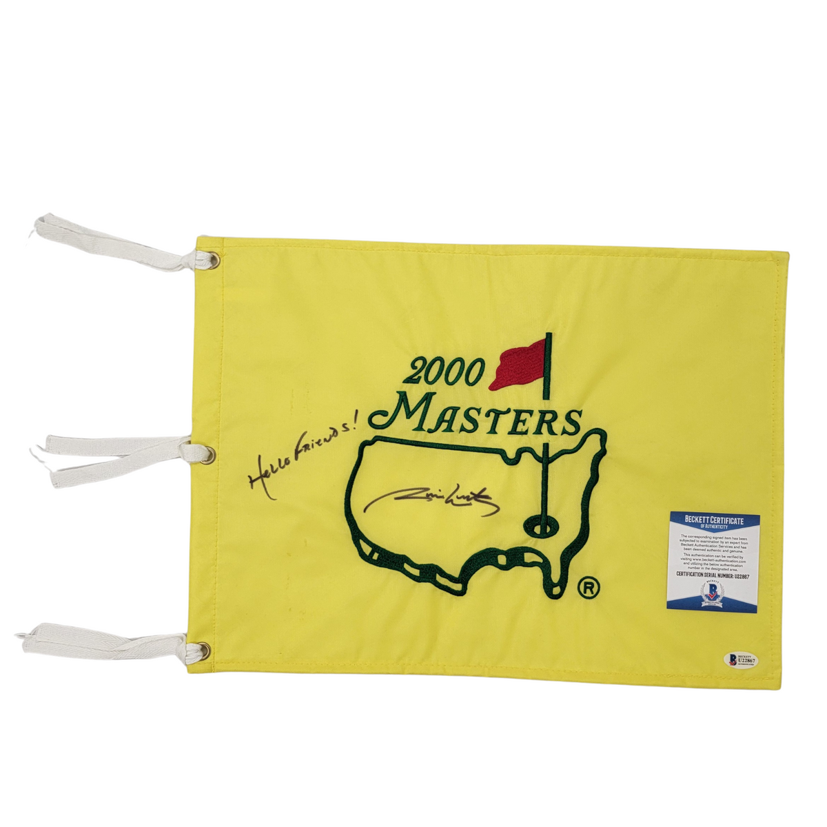 Jim Nantz Signed 2000 Masters Pin Flag W/ Hello Friends - Beckett-Powers Sports Memorabilia