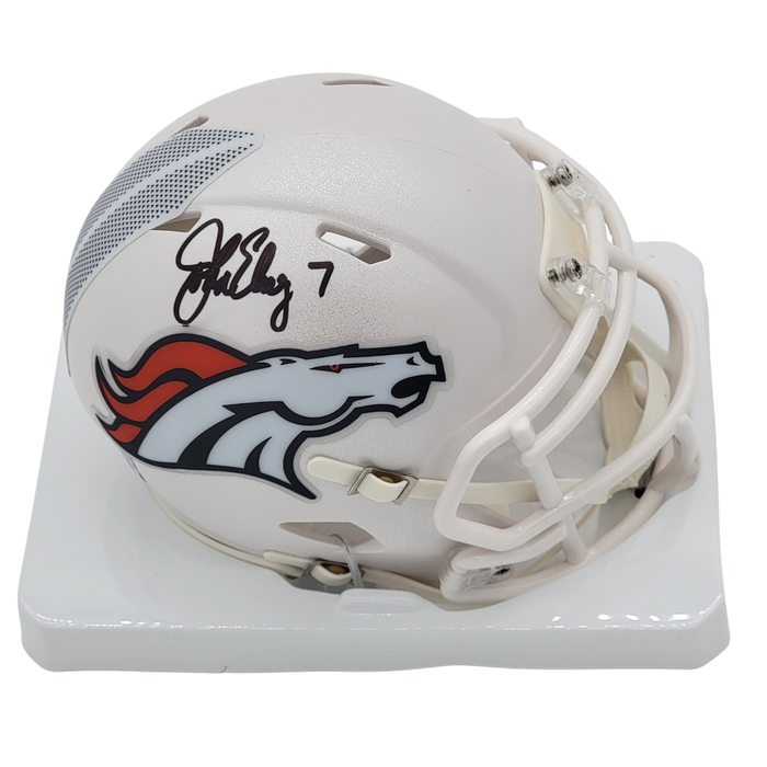 John Elway Signed Denver Broncos White ALT Mini Helmet - Beckett-Powers Sports Memorabilia