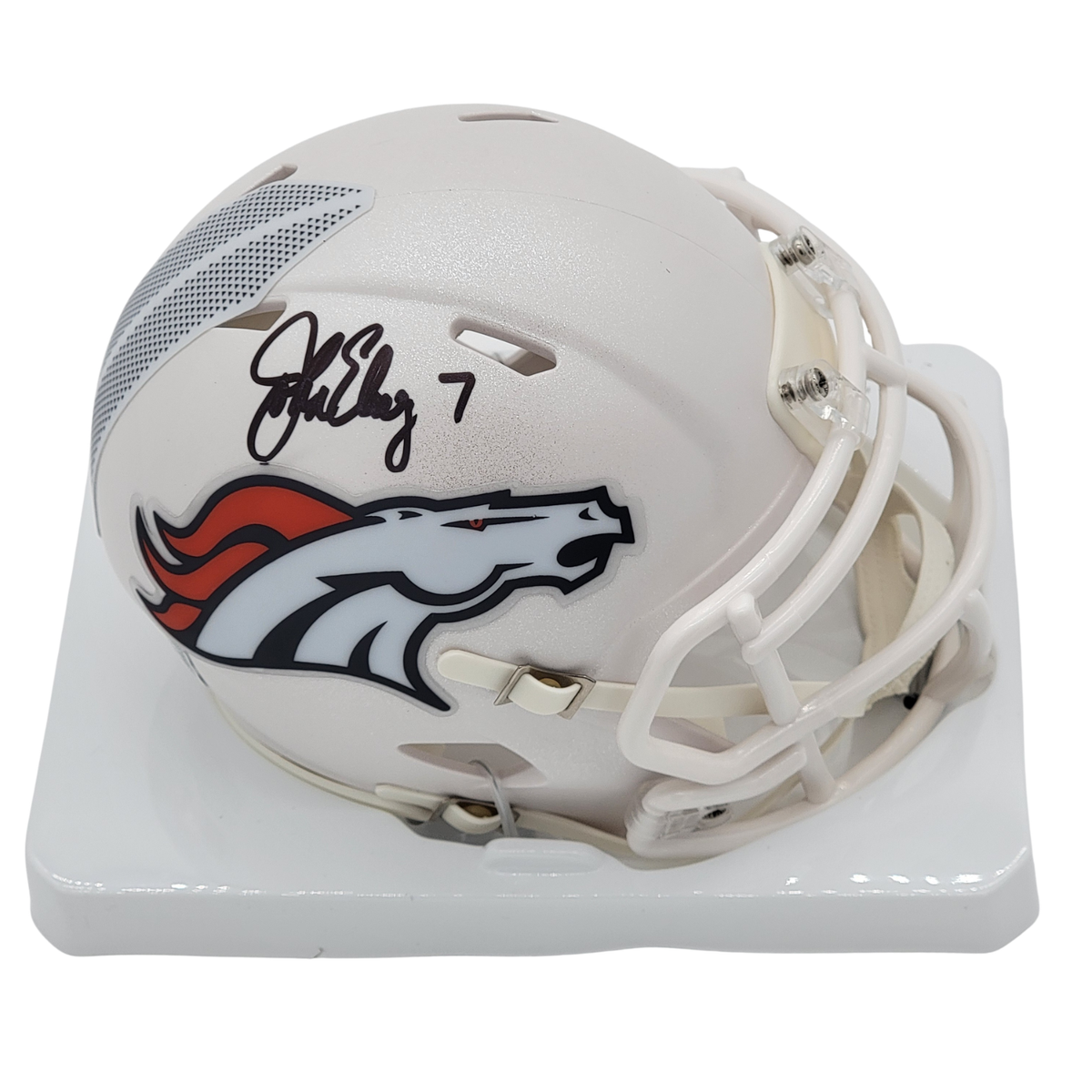 John Elway Signed Denver Broncos White ALT Mini Helmet - Beckett-Powers Sports Memorabilia