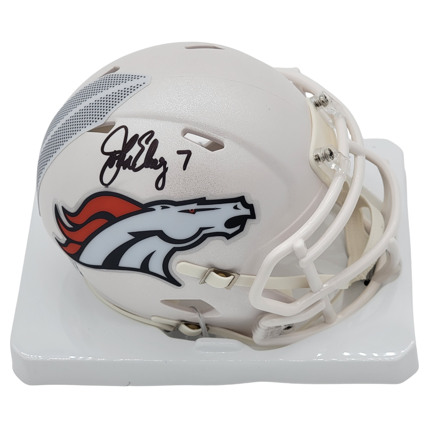 John Elway Signed Denver Broncos White ALT Mini Helmet - Beckett-Powers Sports Memorabilia