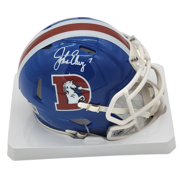 John Elway Signed Denver Broncos Blue T/B Mini Helmet - Beckett-Powers Sports Memorabilia