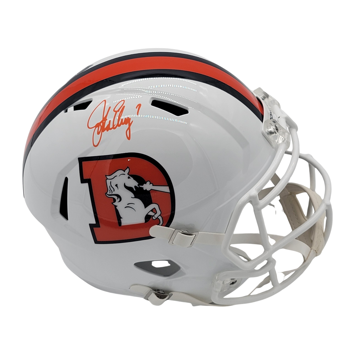 John Elway Signed Denver Broncos White ALT Replica Full Size Helmet - Beckett-Powers Sports Memorabilia