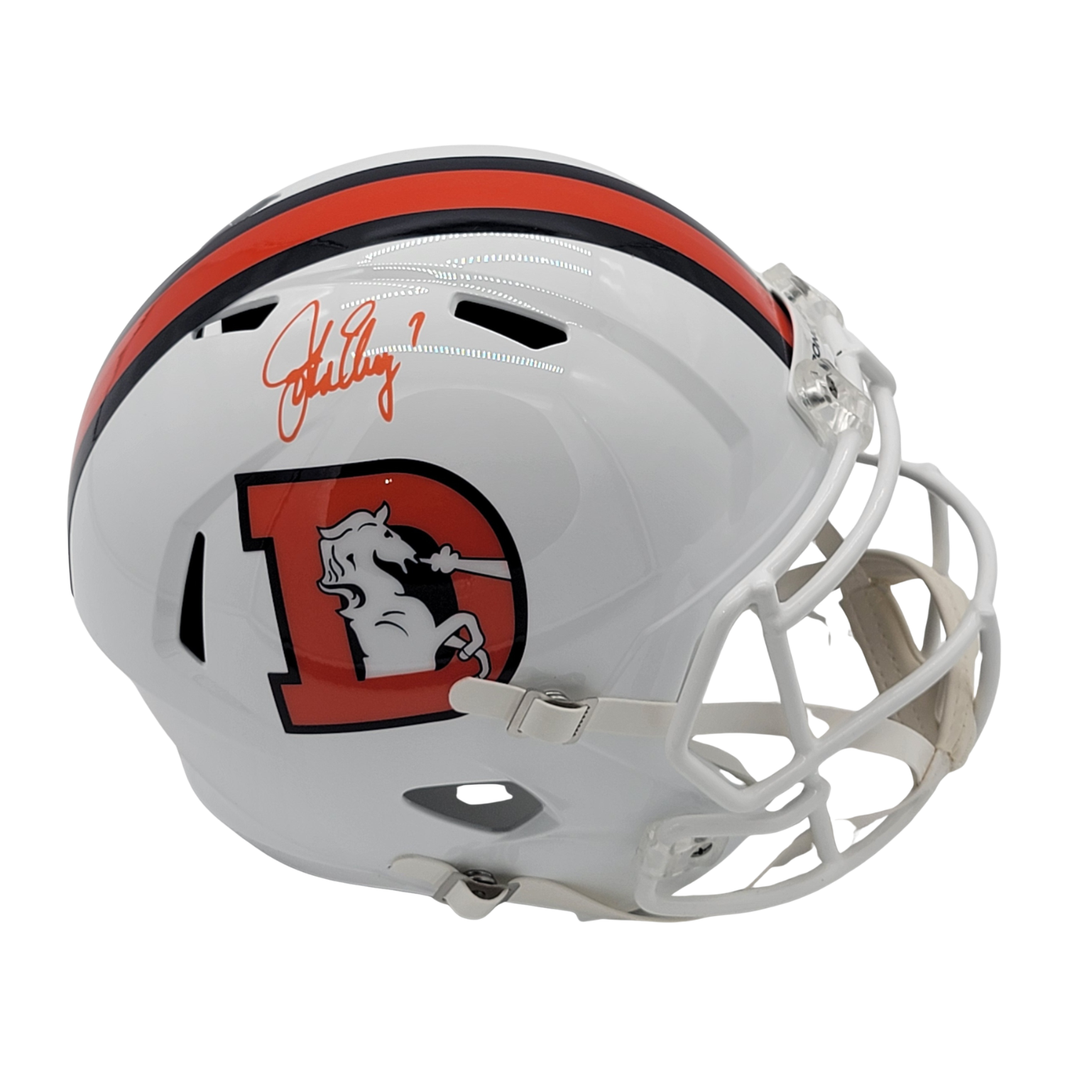 John Elway Signed Denver Broncos White ALT Replica Full Size Helmet - Beckett-Powers Sports Memorabilia
