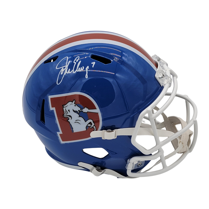 John Elway Signed Denver Broncos Blue T/B Replica Full Size Helmet - Beckett-Powers Sports Memorabilia