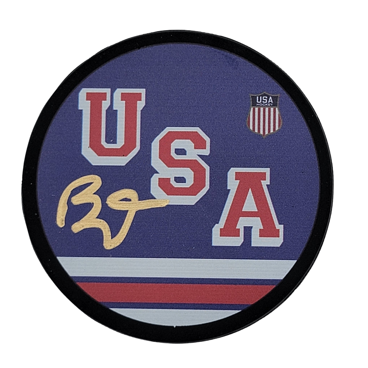 Brady Tkachuk Signed USA 2026 Olympic Hockey Gold Medal Blue Puck - JSA-Powers Sports Memorabilia
