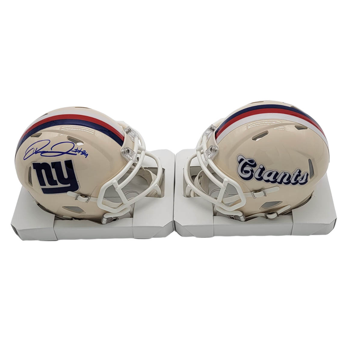 Theo Johnson Signed New York Giants Retro Mini Helmet - Beckett-Powers Sports Memorabilia