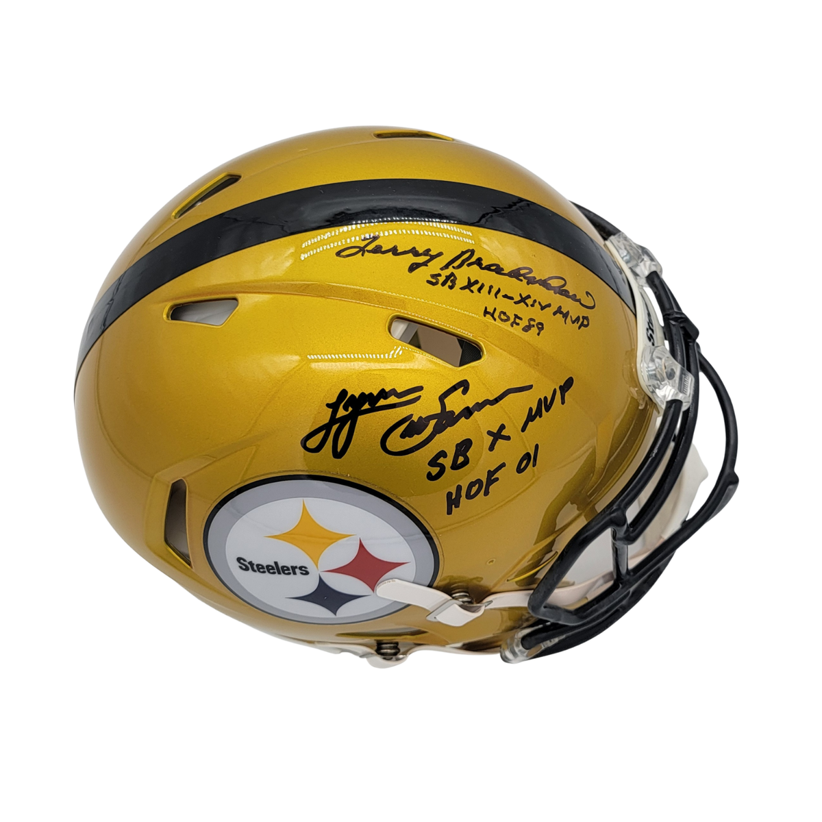 Terry Bradshaw Lynn Swann Signed Pittsburgh Steelers Flash Authentic Full Size Helmet Multi Inscribed Beckett-Powers Sports Memorabilia