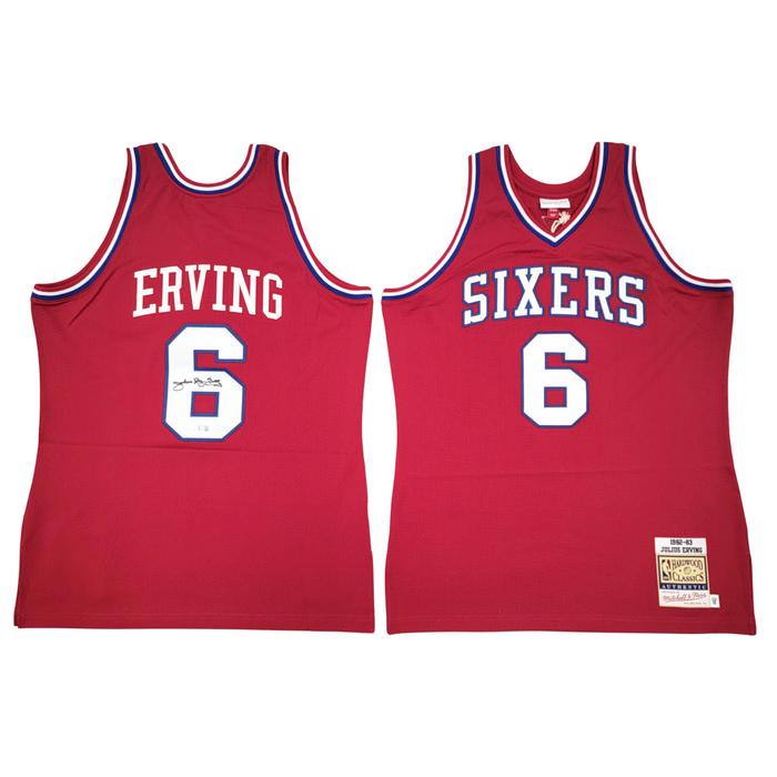 Julius Dr. J Erving Signed Philadelphia 76ers Mitchell & Ness Authentic Jersey - Beckett-Powers Sports Memorabilia