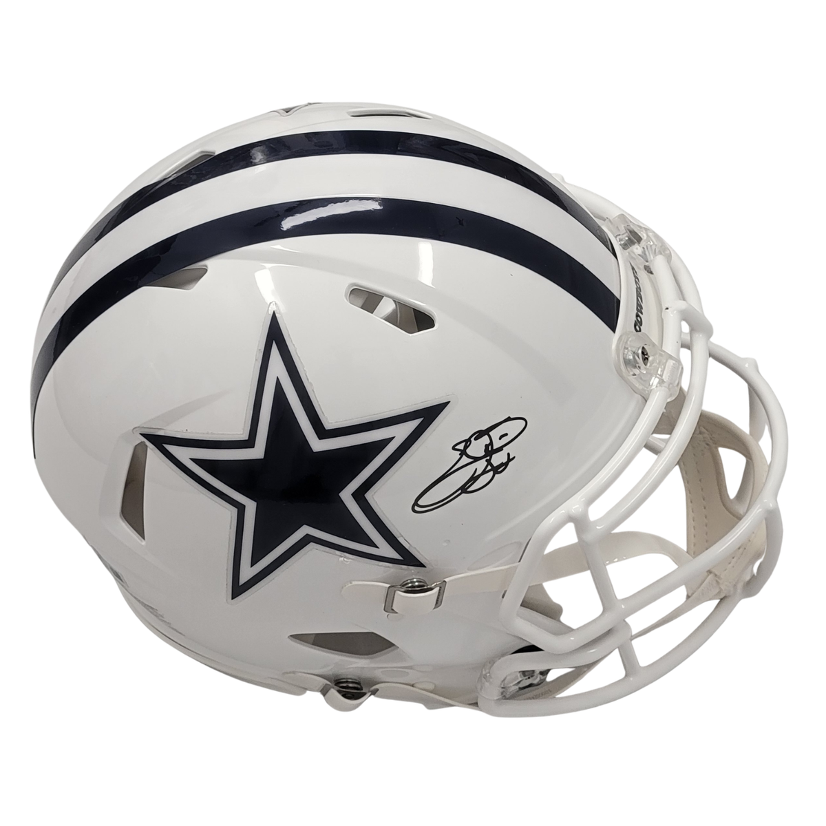 Emmitt Smith Signed Dallas Cowboys Authentic White ALT Full Size Helmet - Beckett-Powers Sports Memorabilia