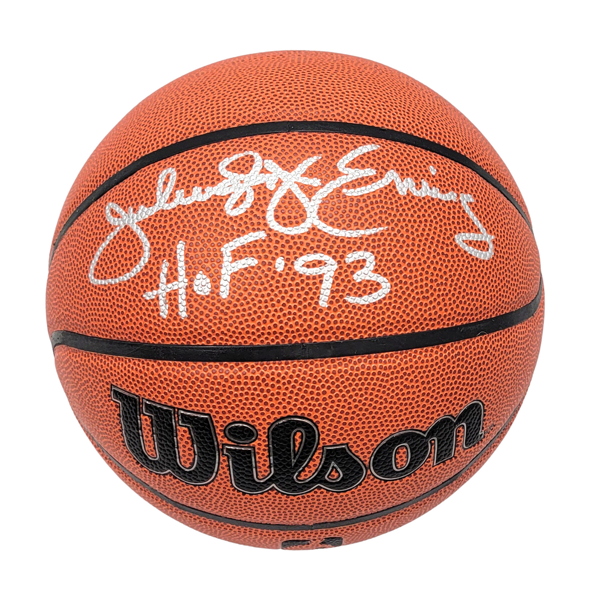 Julius Erving Signed Philadelphia 76ers Wilson NBA Basketball W/ HOF 93 - Beckett-Powers Sports Memorabilia