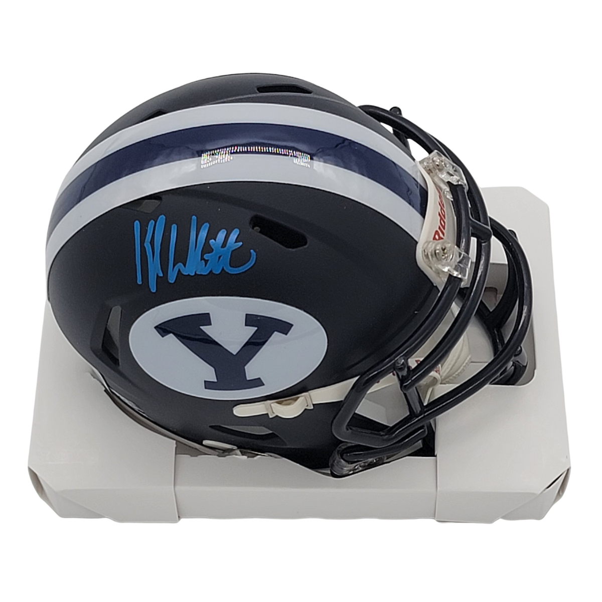 Kyle Whittingham Signed BYU Navy Mini Helmet - Beckett-Powers Sports Memorabilia