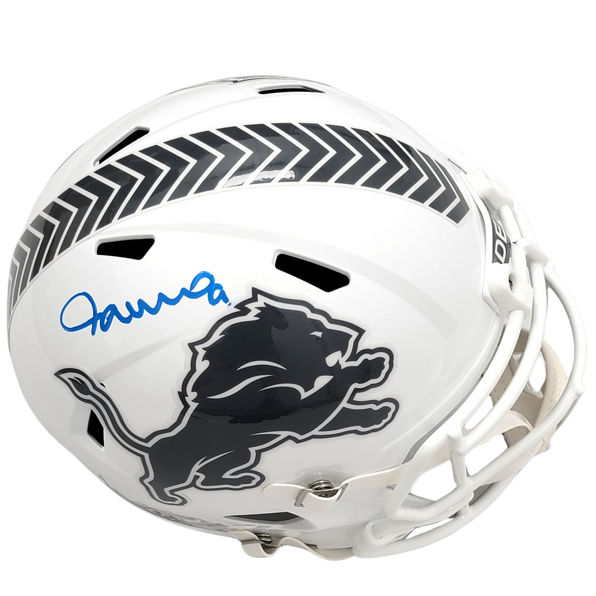 Jameson Williams Signed Detroit Lions 2024 Salute to Service STS Replica Full Size Helmet - Beckett-Powers Sports Memorabilia