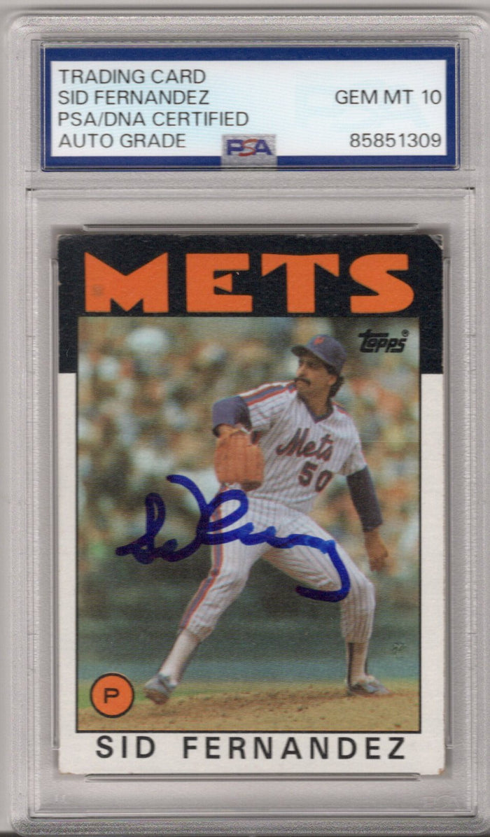 Sid Fernandez Signed New York Mets 1986 Topps Card #104 PSA AUTO GRADE GEM MT 10-Powers Sports Memorabilia