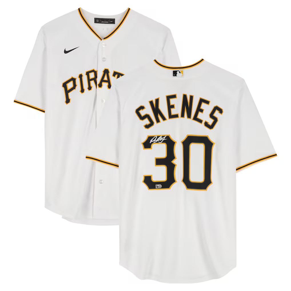 Paul Skenes Pittsburgh Pirates Autographed White Nike Replica Jersey-Powers Sports Memorabilia