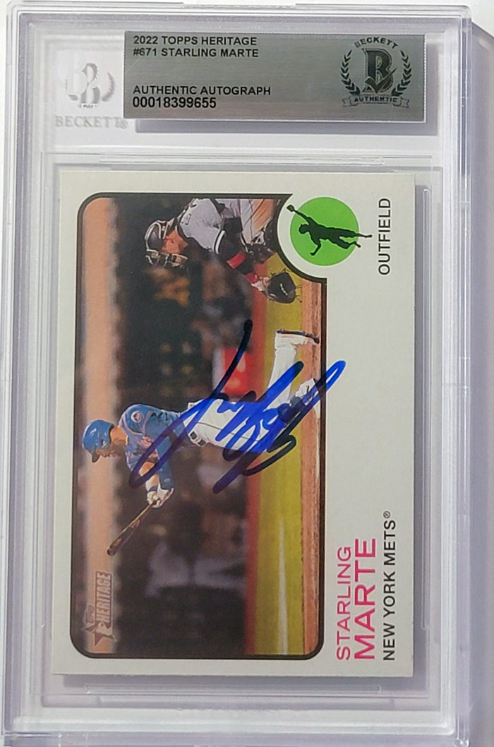 Starling Marte Signed New York Mets 2022 Topps Heritage Card #671 Beckett-Powers Sports Memorabilia