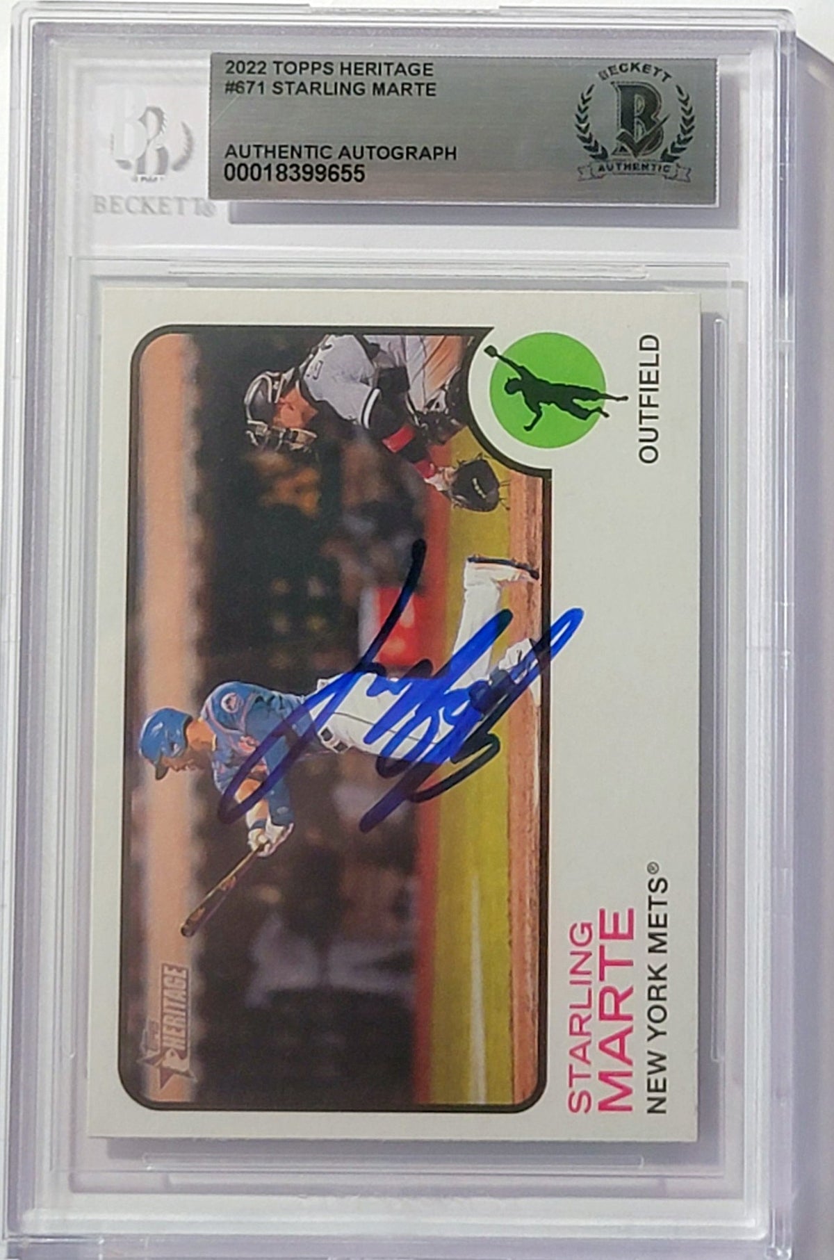 Starling Marte Signed New York Mets 2022 Topps Heritage Card #671 Beckett-Powers Sports Memorabilia