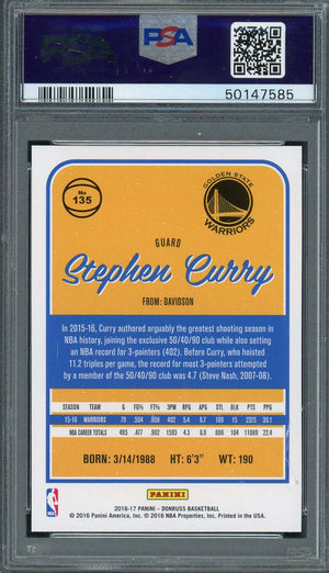 Stephen Curry 2016 Panini Donruss Basketball Card #135 Graded PSA 10-Powers Sports Memorabilia