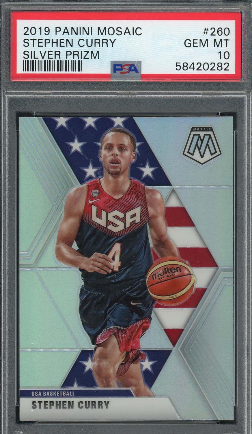 Stephen Curry 2019 Panini Mosaic Silver Prizm Basketball Card #260 Graded PSA 10-Powers Sports Memorabilia