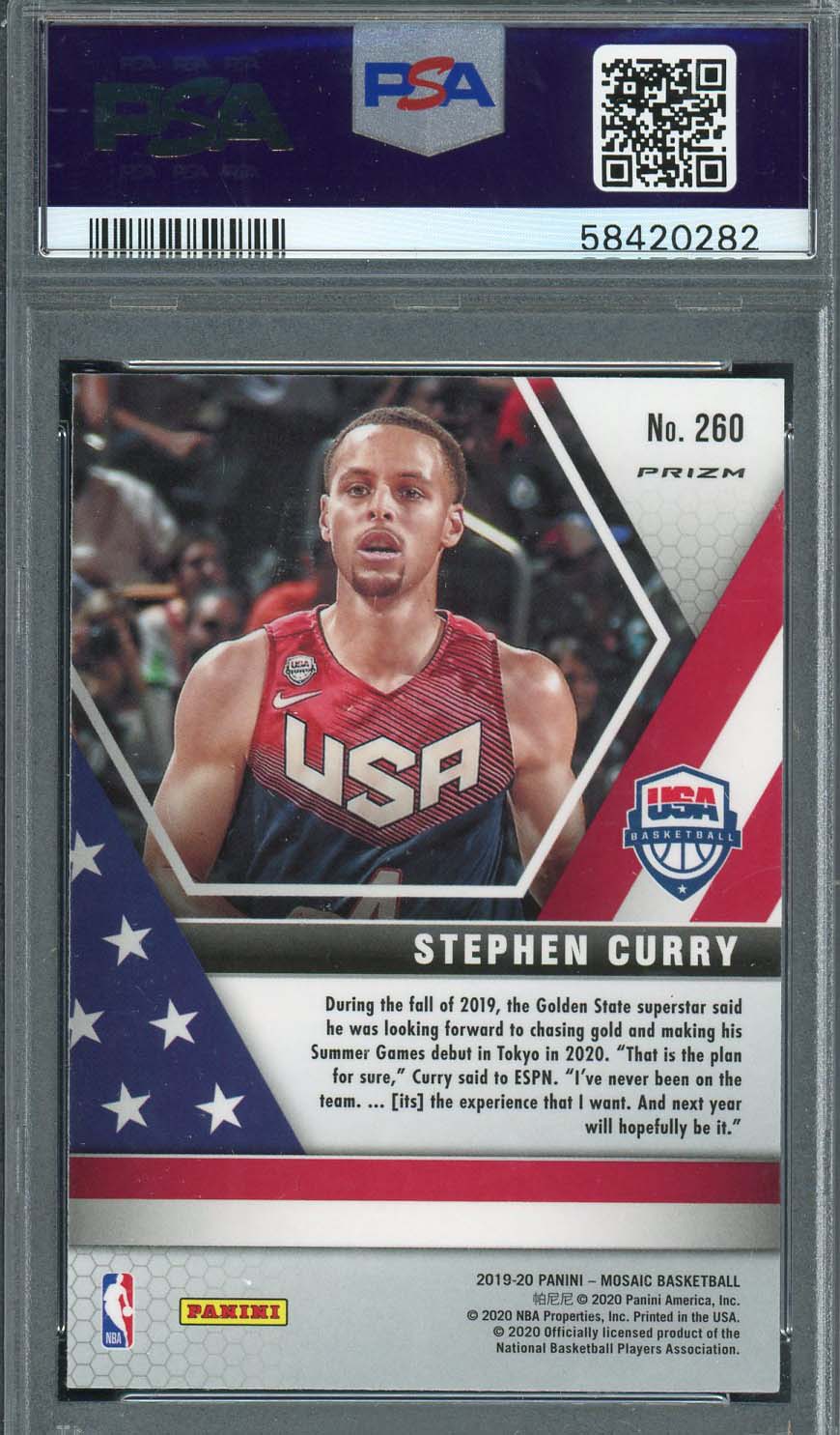 Stephen Curry 2019 Panini Mosaic Silver Prizm Basketball Card #260 Graded PSA 10-Powers Sports Memorabilia