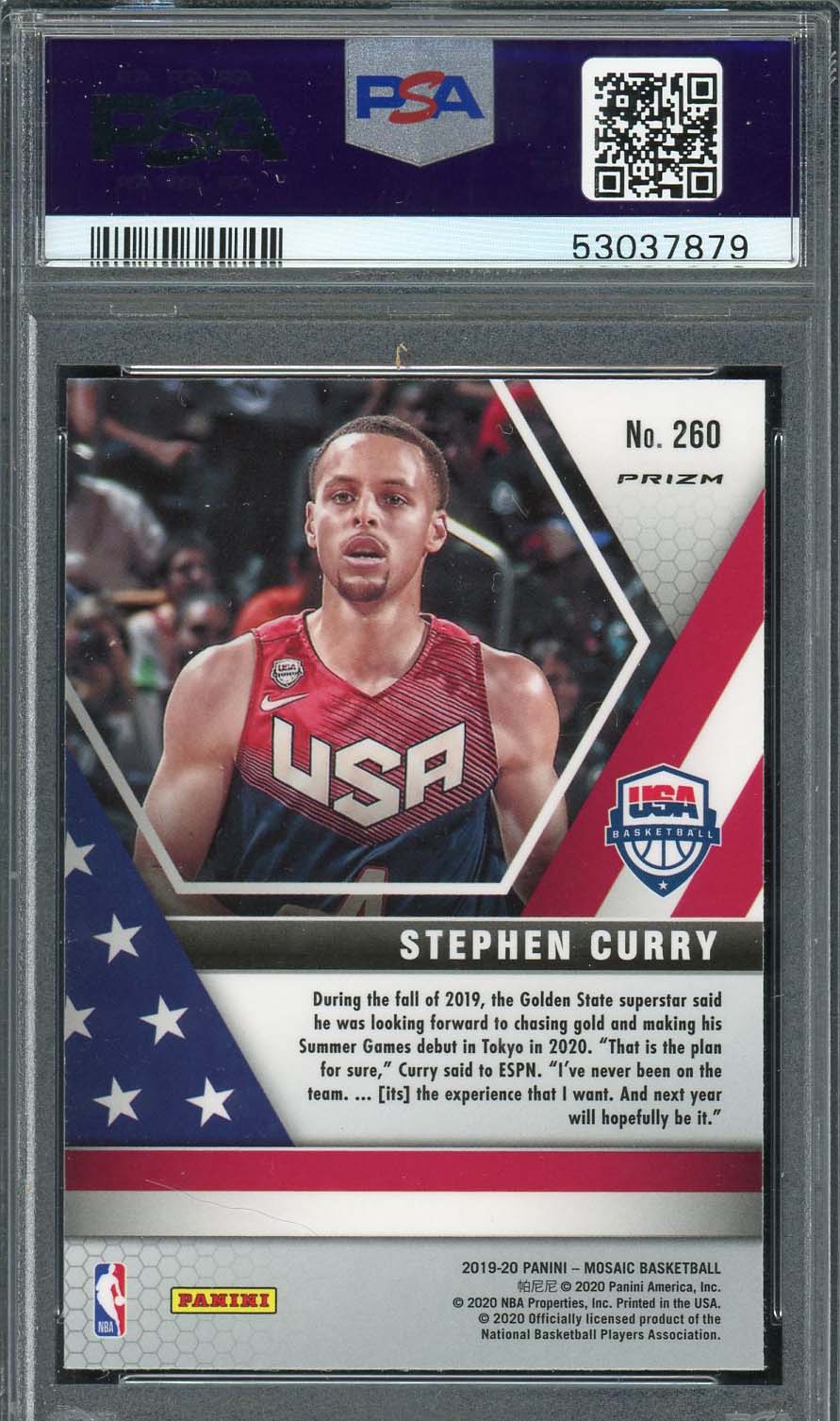 Stephen Curry 2019 Panini Mosaic Green Mosaic Basketball Card #260 PSA 10