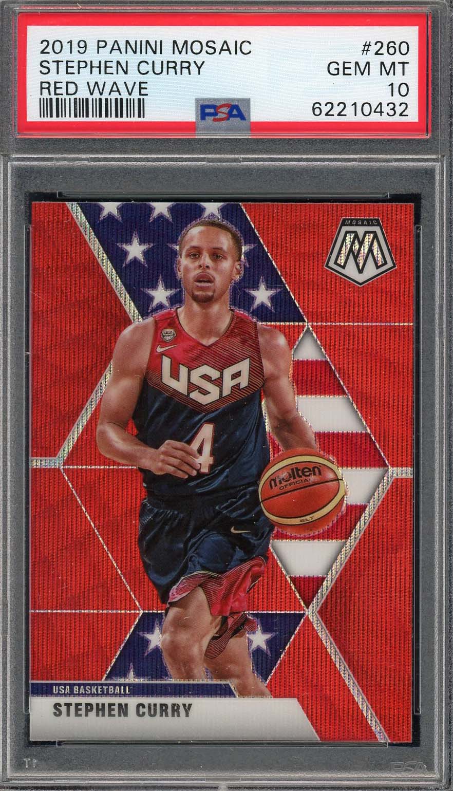 Stephen Curry 2019 Panini Mosaic Red Wave Basketball Card #260 Graded PSA 10-Powers Sports Memorabilia