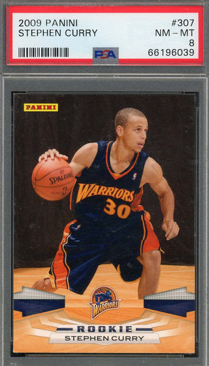 Stephen Curry 2009 Panini Basketball Rookie Card RC #307 Graded PSA 8-Powers Sports Memorabilia