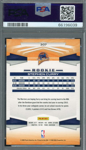 Stephen Curry 2009 Panini Basketball Rookie Card RC #307 Graded PSA 8-Powers Sports Memorabilia
