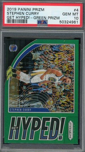 Stephen Curry 2019 Panini Prizm Get Hyped Green Basketball Card #4 Graded PSA 10-Powers Sports Memorabilia