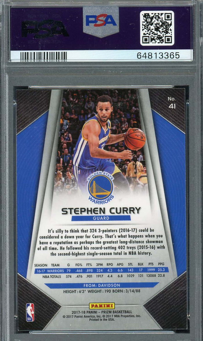 Stephen Curry 2017 Panini Prizm Basketball Card #41 Graded PSA 10-Powers Sports Memorabilia