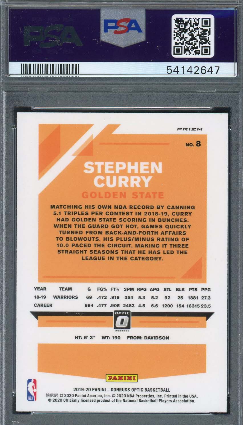 Stephen Curry 2019 Panini Donruss Optic Blue Velocity Basketball Card #8 PSA 10-Powers Sports Memorabilia