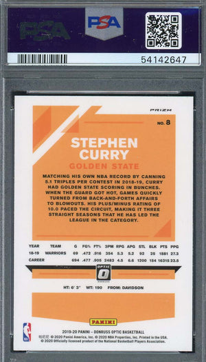 Stephen Curry 2019 Panini Donruss Optic Blue Velocity Basketball Card #8 PSA 10-Powers Sports Memorabilia