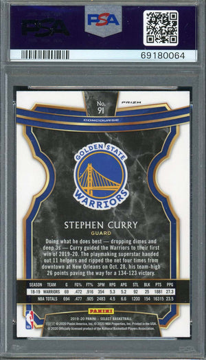 Stephen Curry 2019 Panini Select Silver Prizm Basketball Card #91 Graded PSA 10-Powers Sports Memorabilia