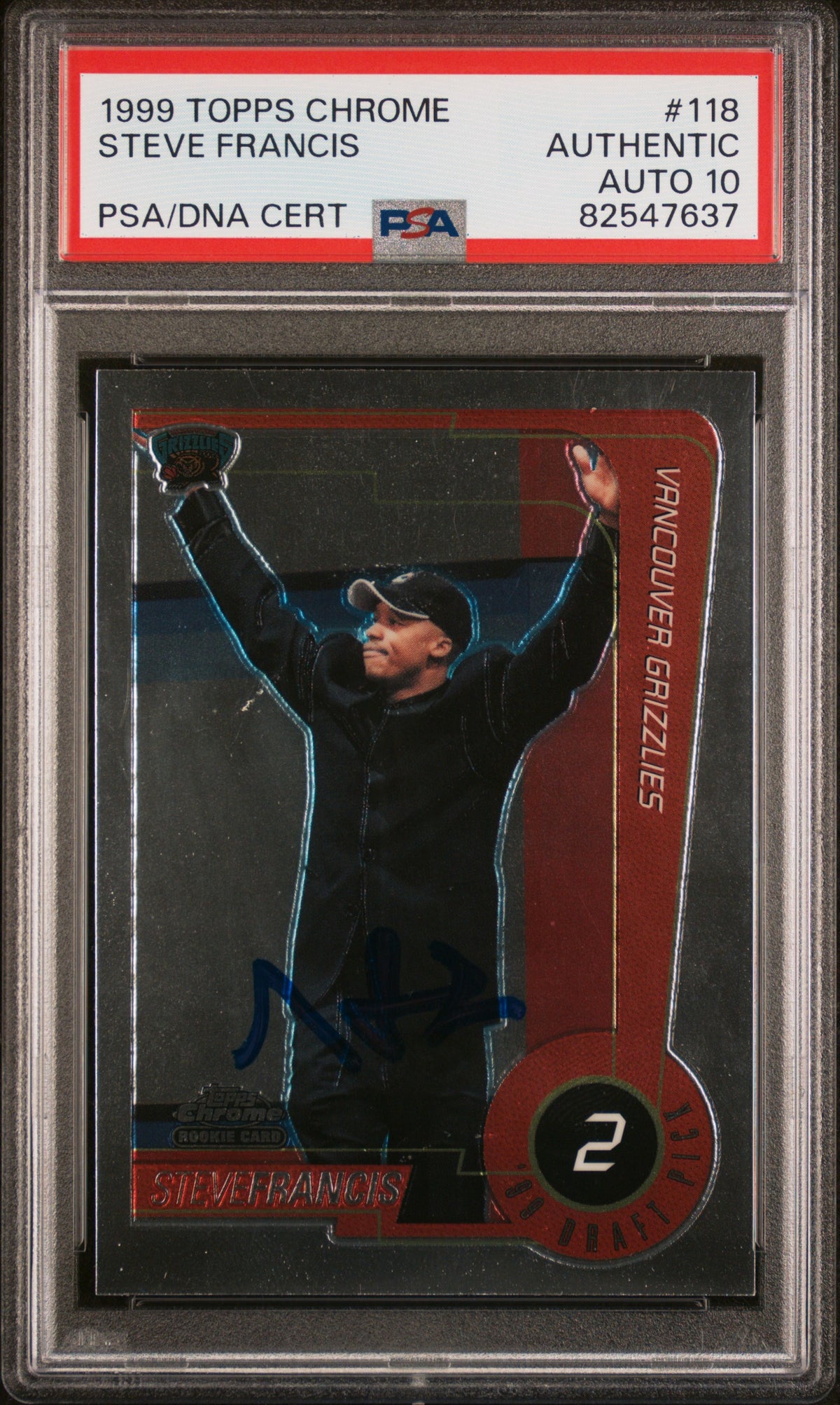 Steve Francis 1999 Topps Chrome Signed Rookie Card #118 Auto PSA 10 82547637-Powers Sports Memorabilia