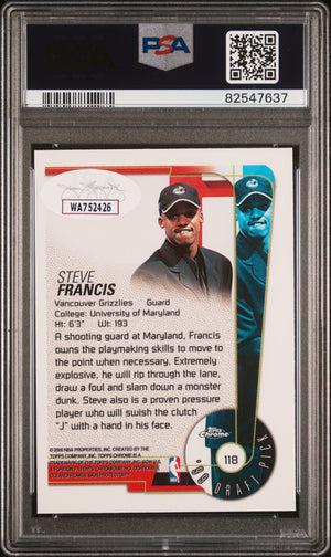 Steve Francis 1999 Topps Chrome Signed Rookie Card #118 Auto PSA 10 82547637-Powers Sports Memorabilia