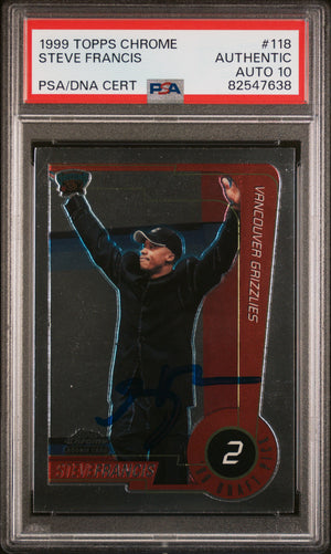 Steve Francis 1999 Topps Chrome Signed Rookie Card #118 Auto PSA 10 82547638-Powers Sports Memorabilia