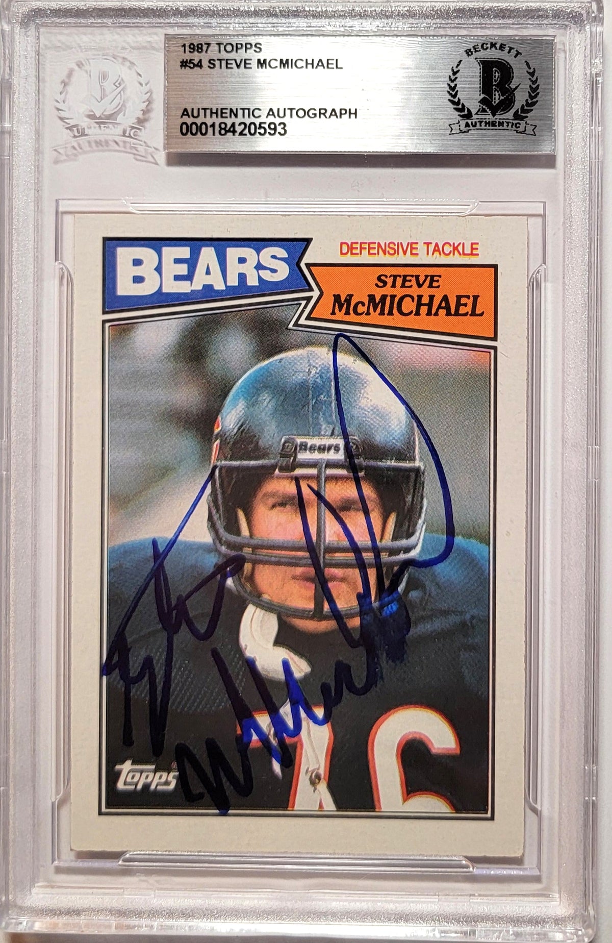Steve McMichael Signed Chicago Bears 1987 Topps #54 Card - Beckett-Powers Sports Memorabilia