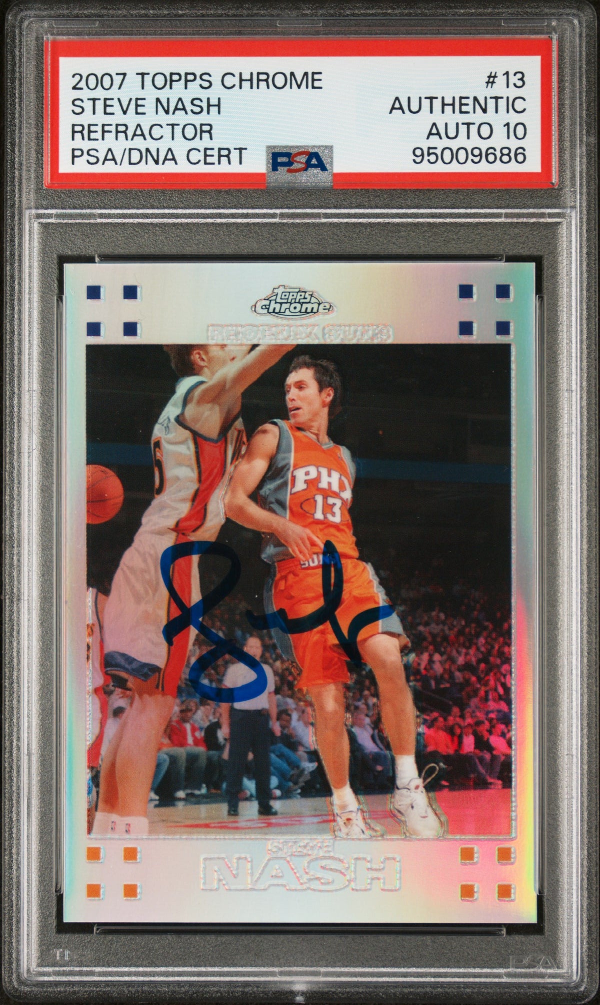 Steve Nash 2007 Topps Chrome Refractor Signed Card #13 Auto Graded PSA 10 298/999-Powers Sports Memorabilia
