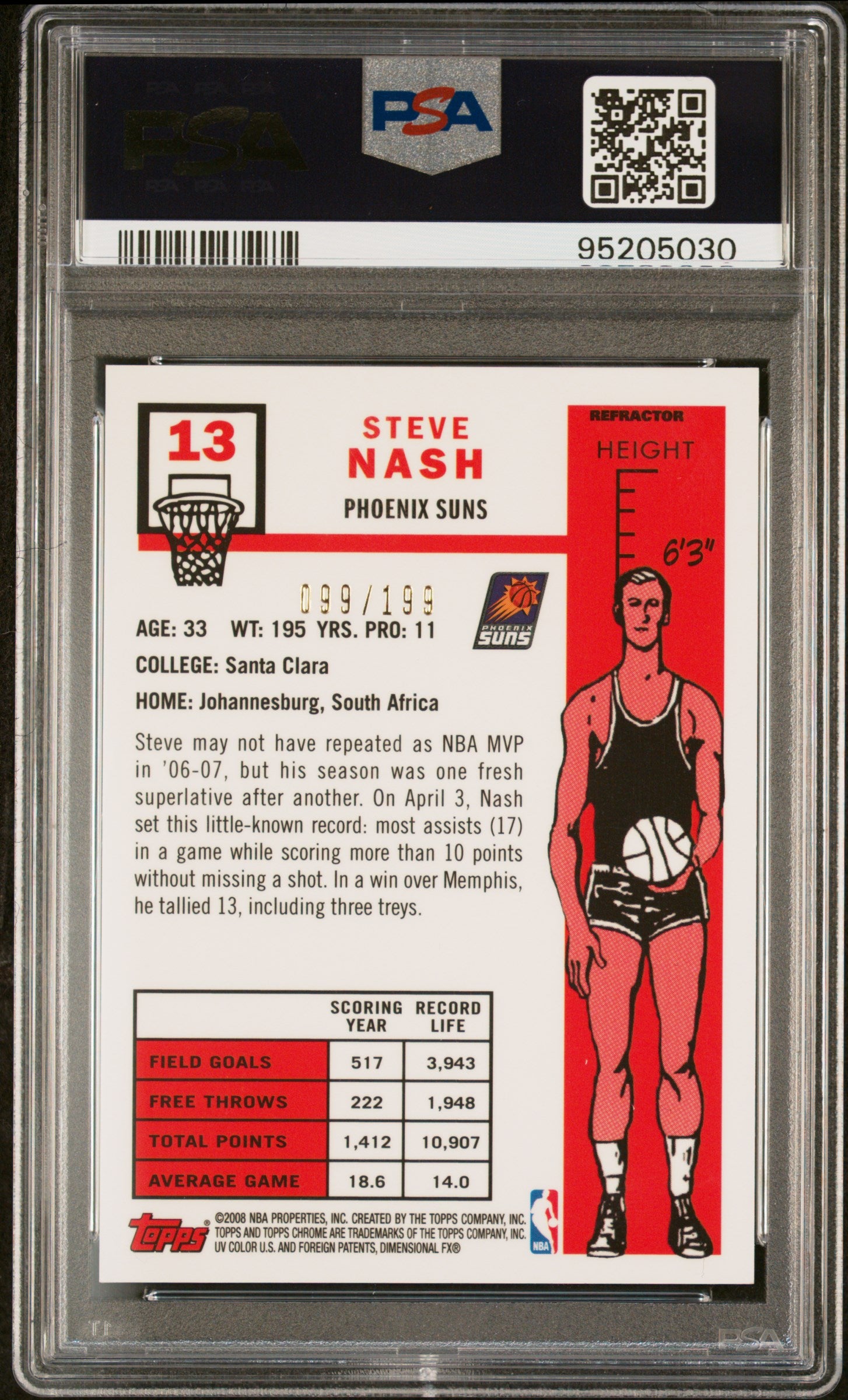 Steve Nash 2007 Topps Chrome Orange Refractor Signed Card #13 Auto PSA 99/199-Powers Sports Memorabilia