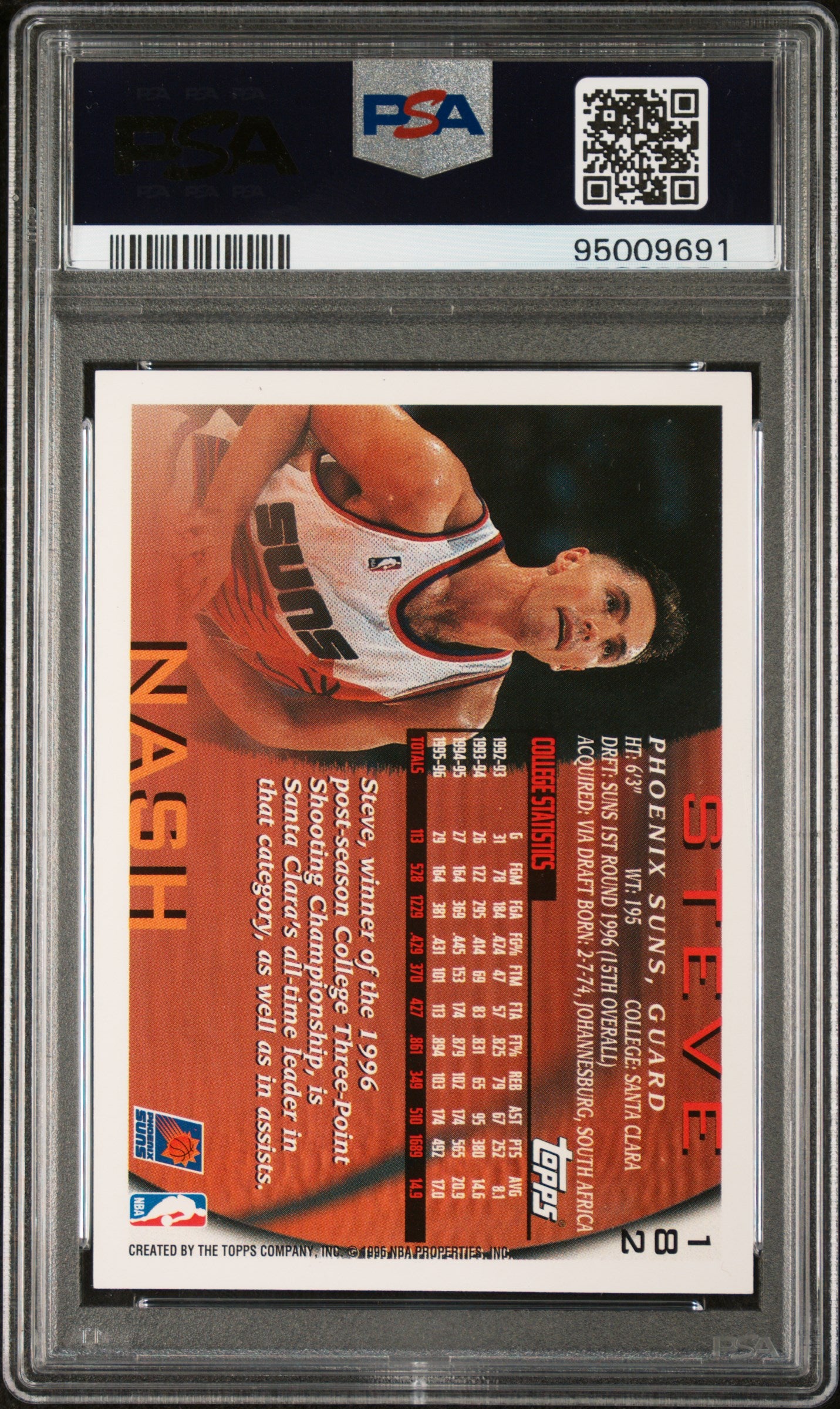 Steve Nash 1996 Topps Signed Rookie Card #182 Auto Graded PSA 10 95009691-Powers Sports Memorabilia