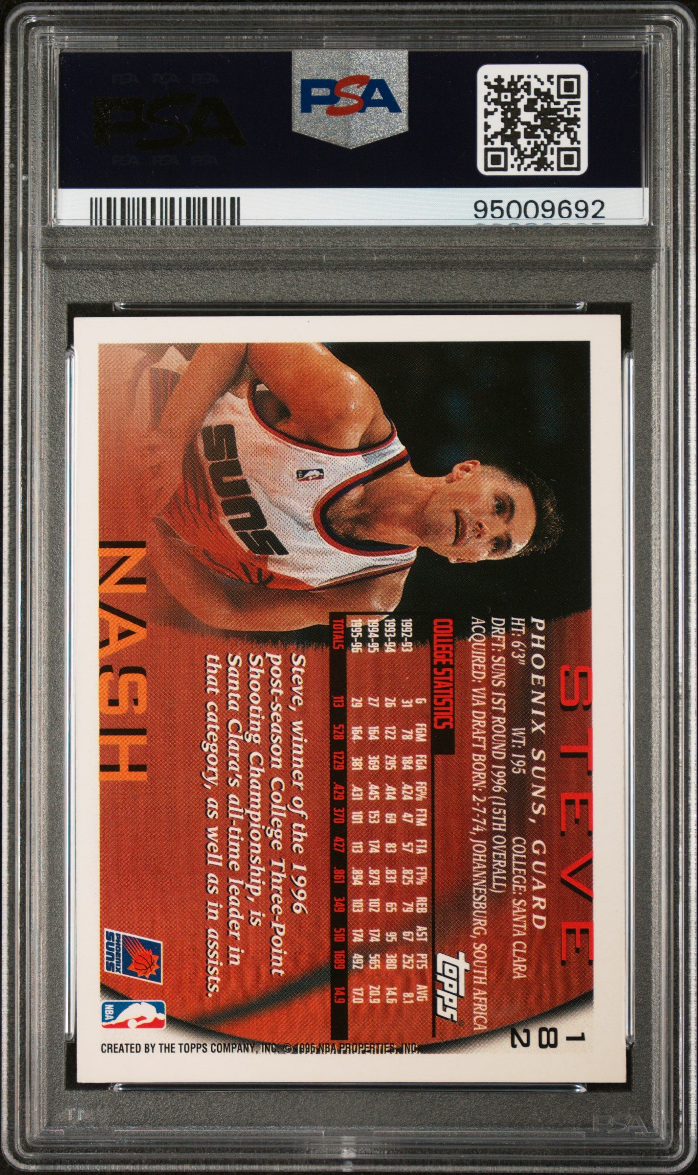 Steve Nash 1996 Topps Signed Rookie Card #182 Auto Graded PSA 10 95009692-Powers Sports Memorabilia